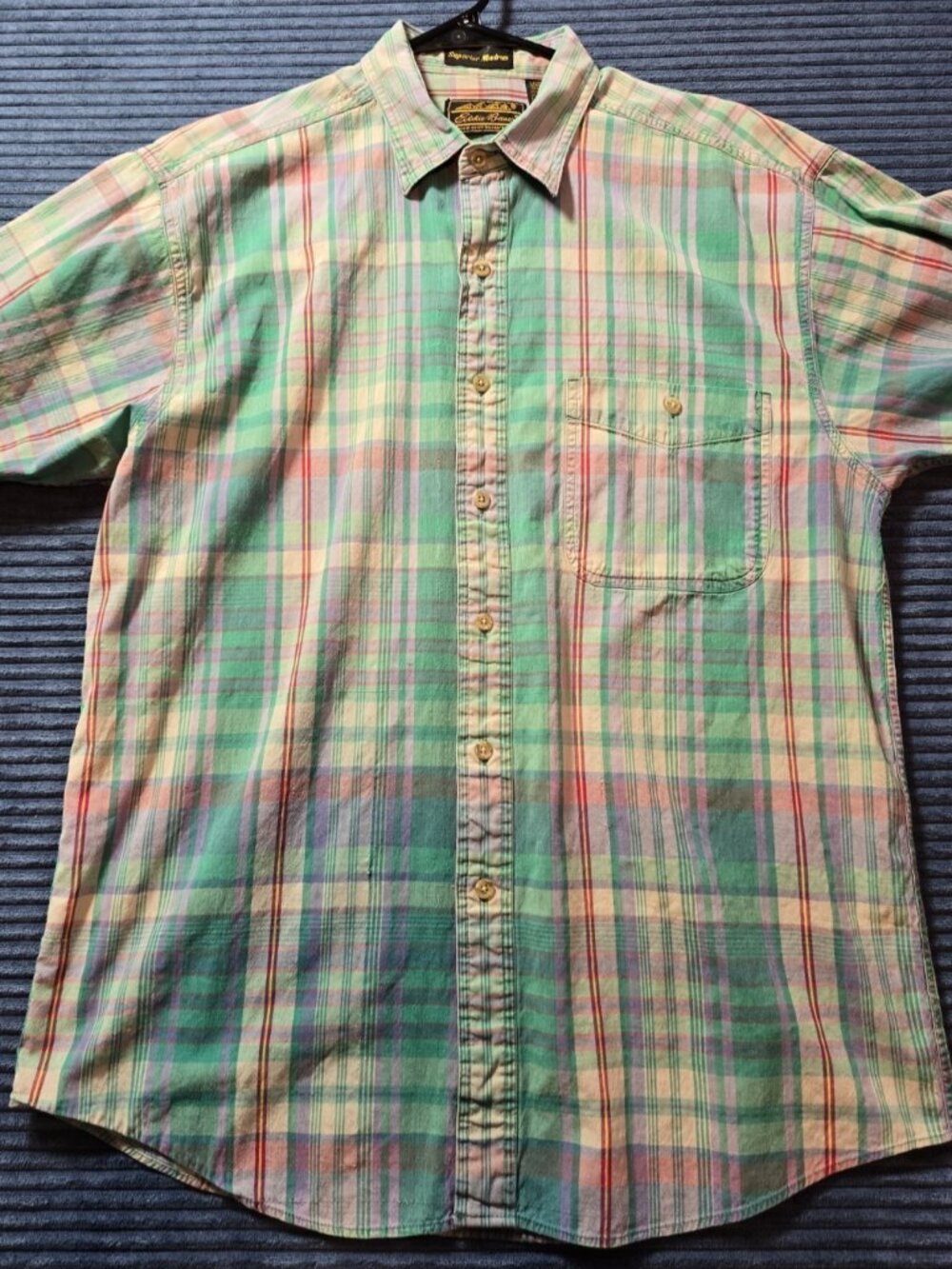 Vintage Eddie Bauer Superior Madras Shirt Men’s LRG Pastel Plaid 100% Cotton